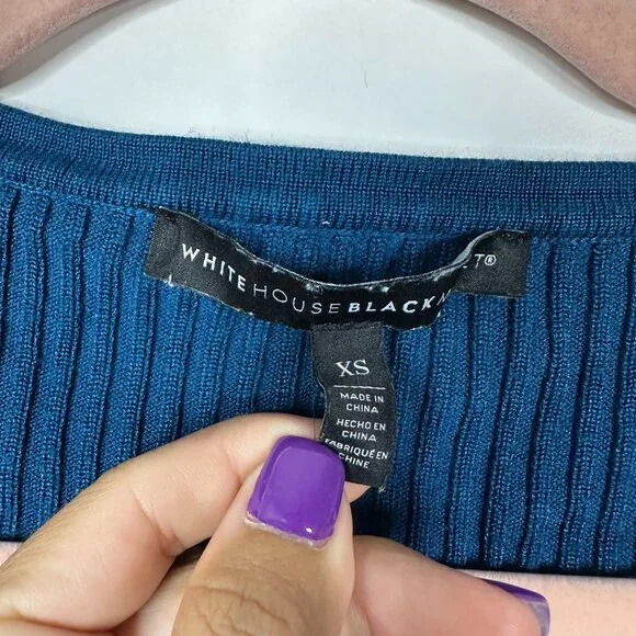 2/$30 White House Black Market Ribbed Snap Front Henley Top Ocean Blue XS #A0687 - Picture 7 of 10